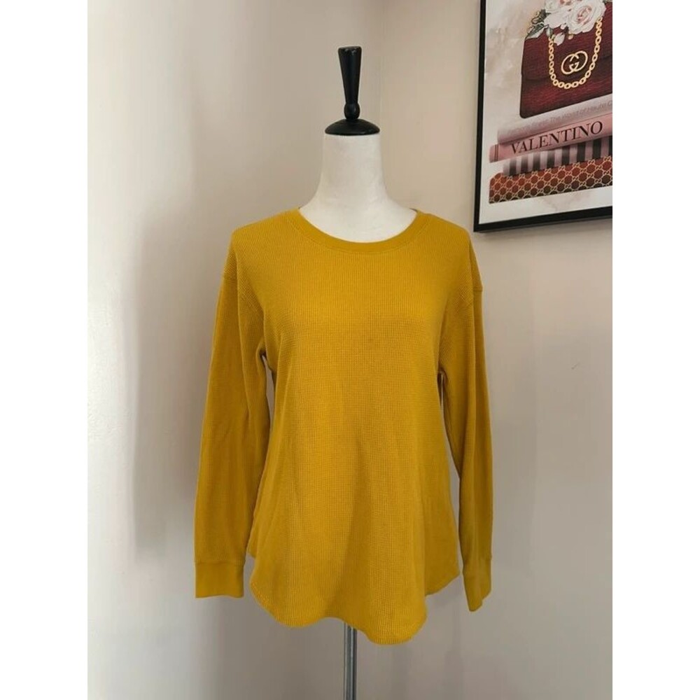 Cotton Long Sleeve Waffle print mustard color Top